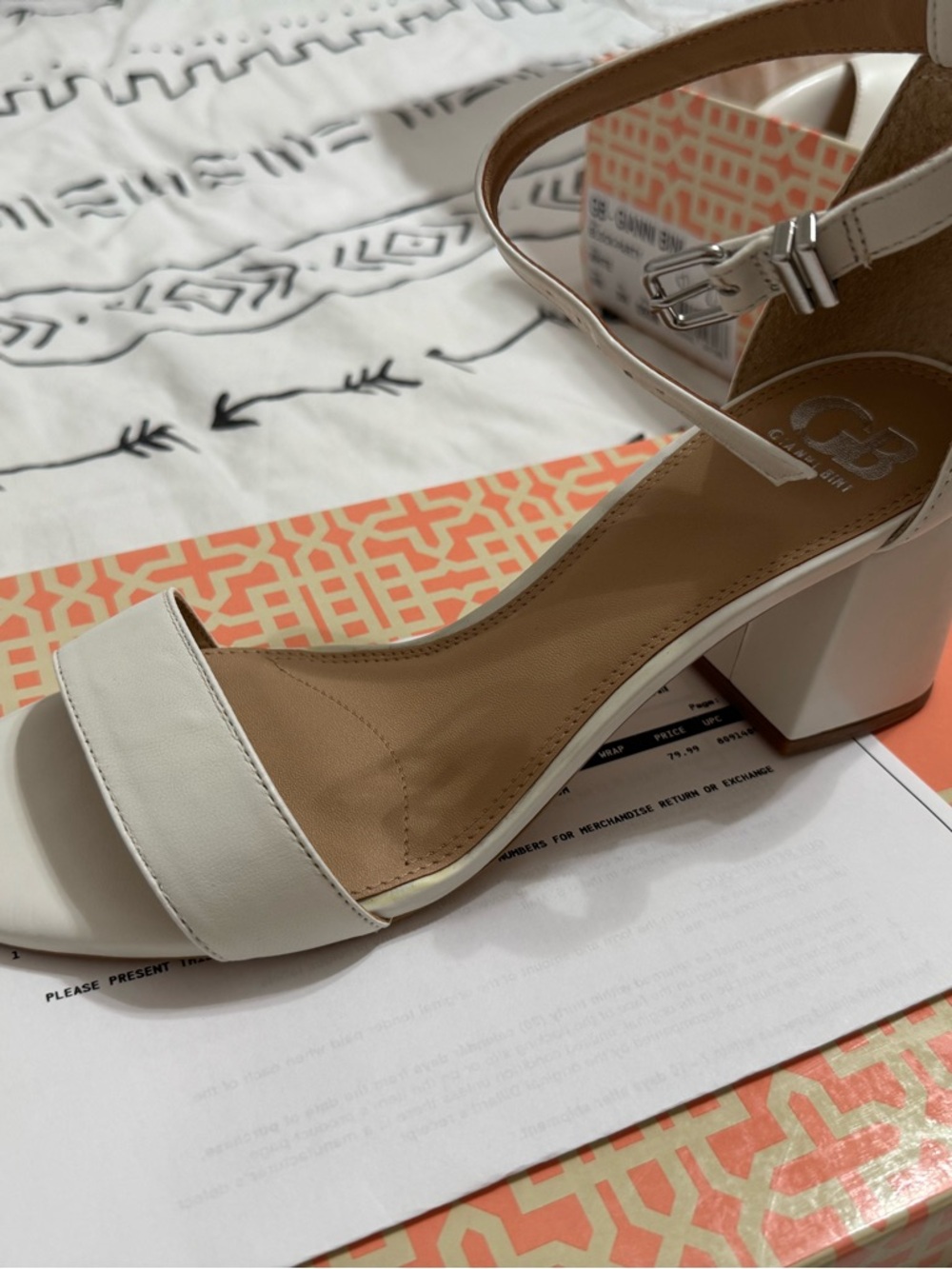 Gianni Bini White Block Heel Ankle Strap Sandals